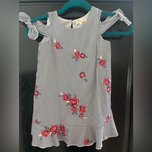 Girls Truly Me Striped Black & White Dress with embroidered flowers Size 5